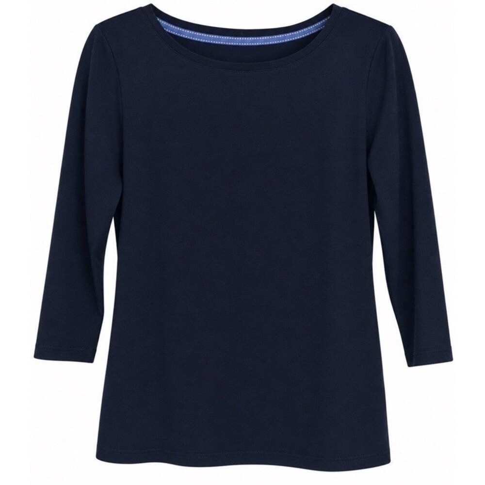 Talbots Women’s M Navy Blue Pima Cotton 3/4 Sleeve Boatneck Shirt Top Classic